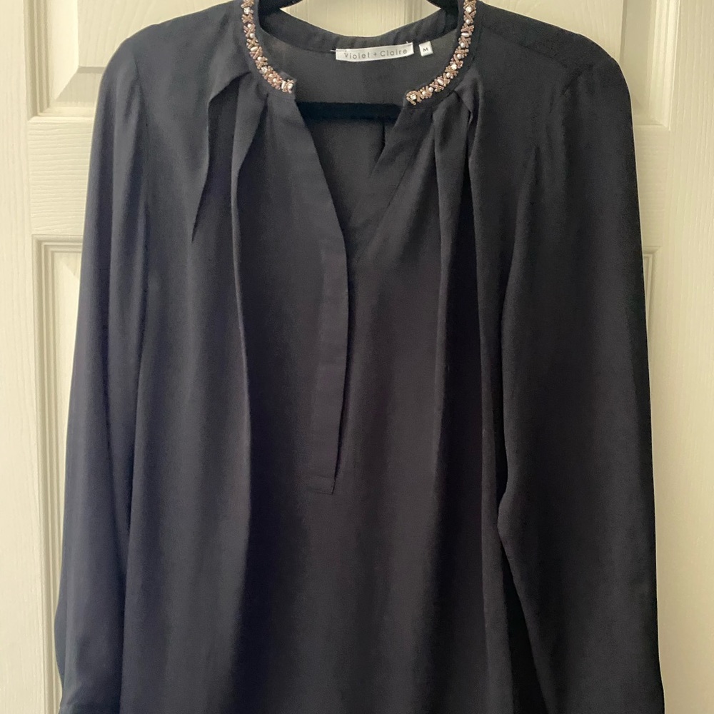 Jewel neckline black blouse